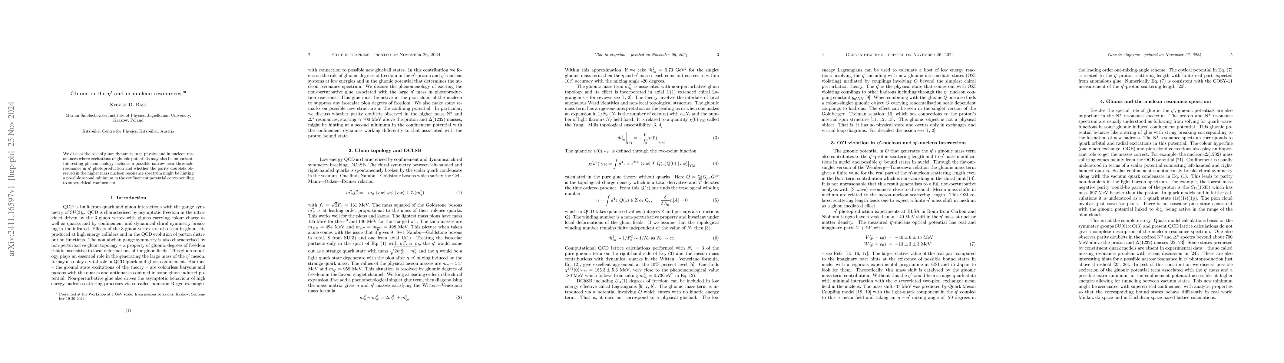 Thumbnail for Gluons in the $η'$ and in nucleon resonances
