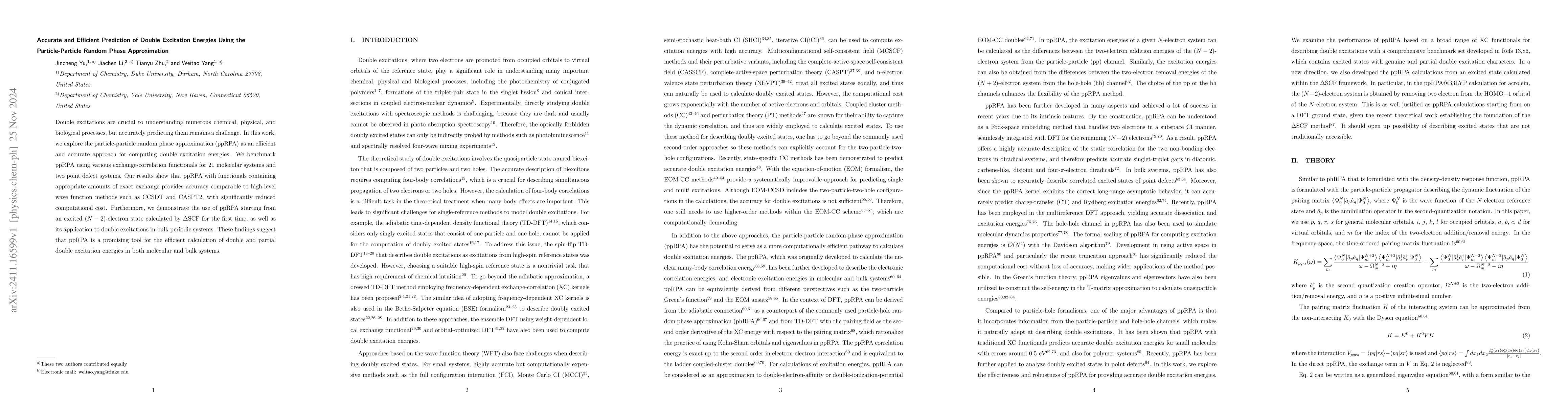 Thumbnail for Accurate and Efficient Prediction of Double Excitation Energies Using
  the Particle-Particle Random Phase Approximation