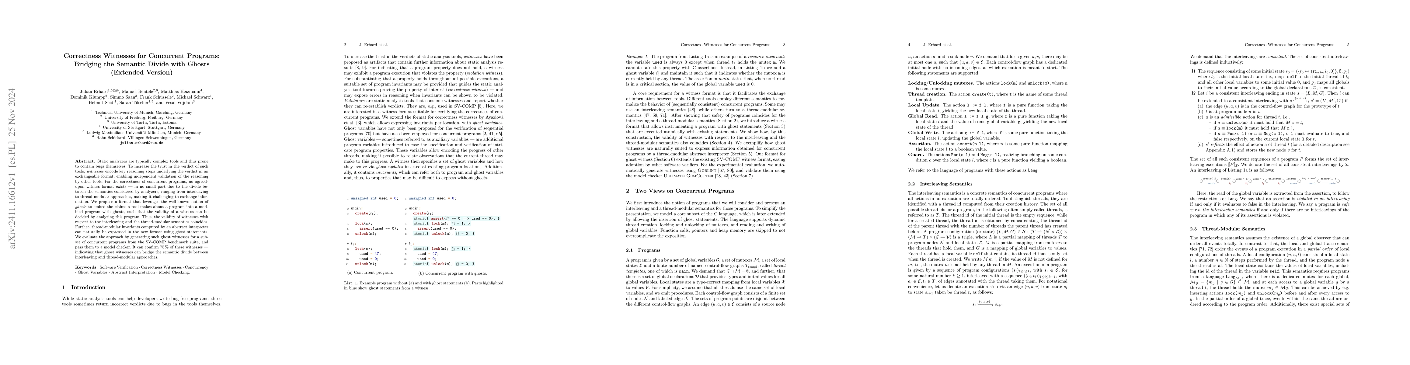 Thumbnail for Correctness Witnesses for Concurrent Programs: Bridging the Semantic
  Divide with Ghosts (Extended Version)