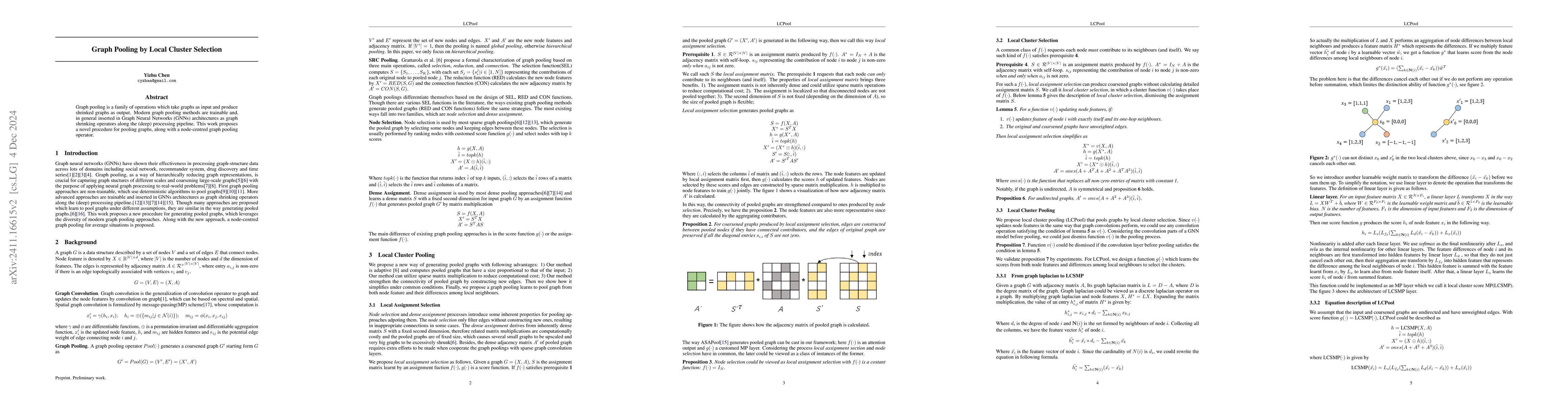 Thumbnail for Graph Pooling with Local Cluster Selection