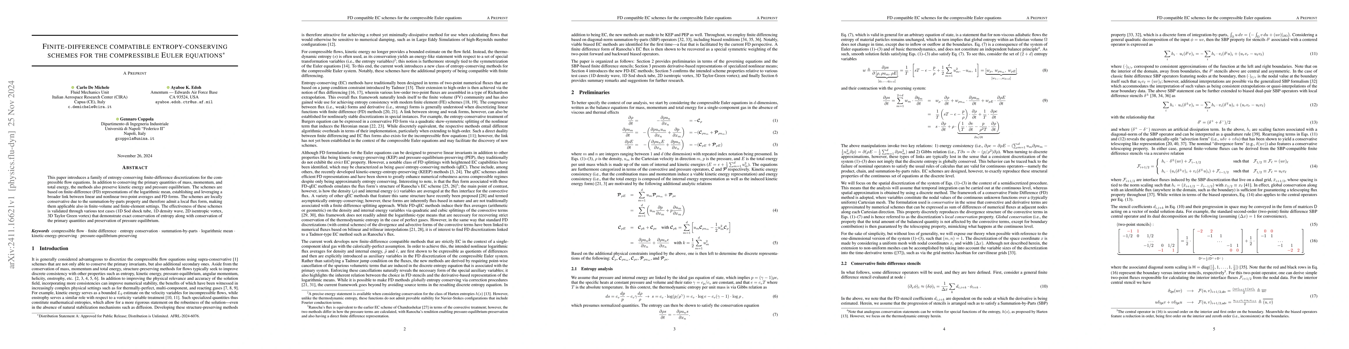 Thumbnail for Finite-difference compatible entropy-conserving schemes for the
  compressible Euler equations