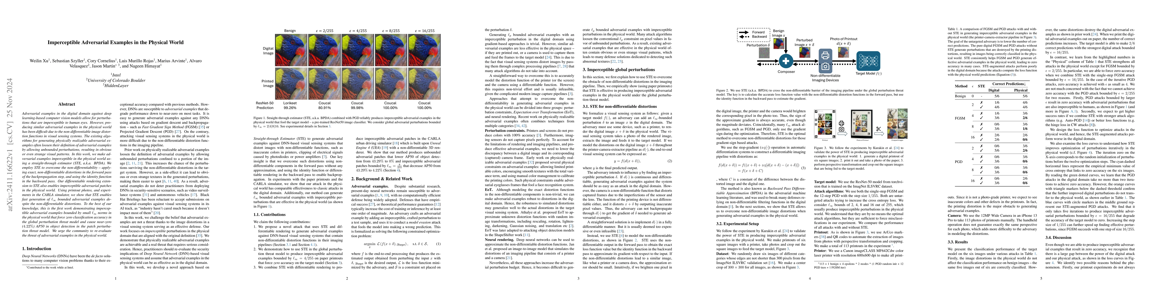 Thumbnail for Imperceptible Adversarial Examples in the Physical World