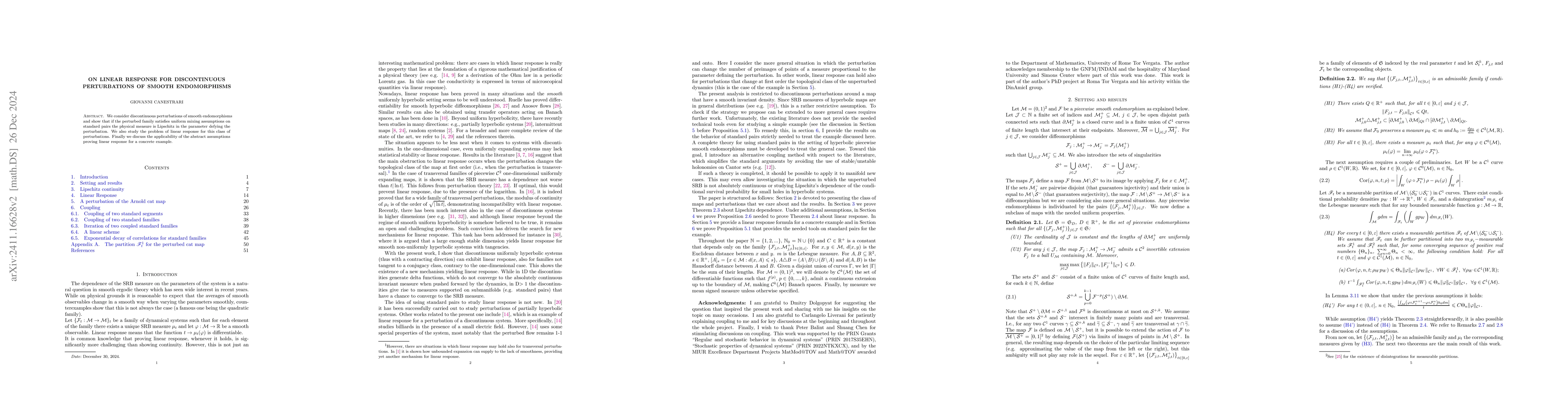 Thumbnail for On linear response for discontinuous perturbations of smooth
  endomorphisms