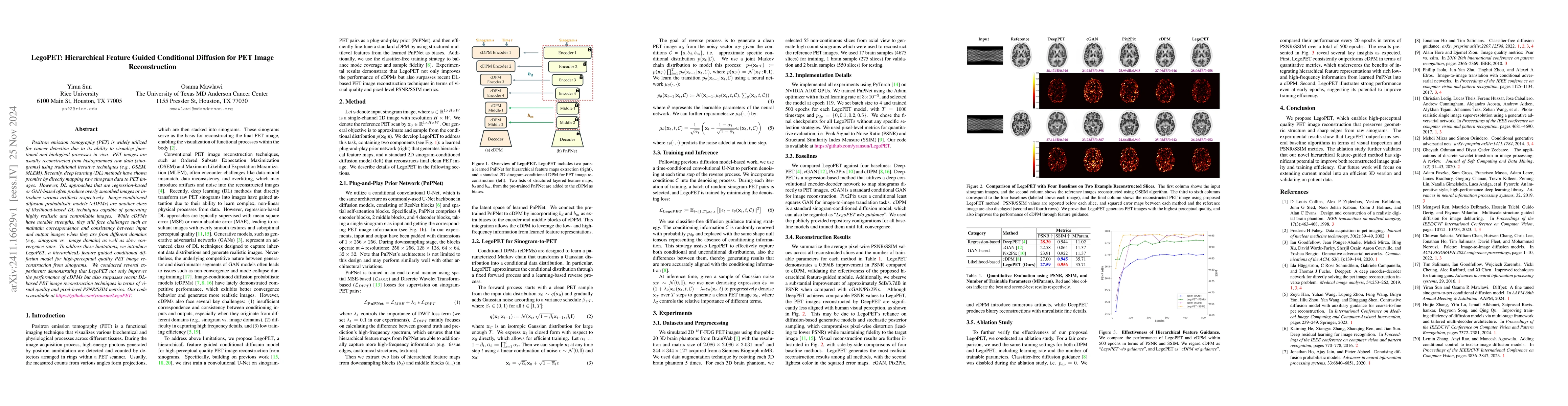Thumbnail for LegoPET: Hierarchical Feature Guided Conditional Diffusion for PET Image
  Reconstruction