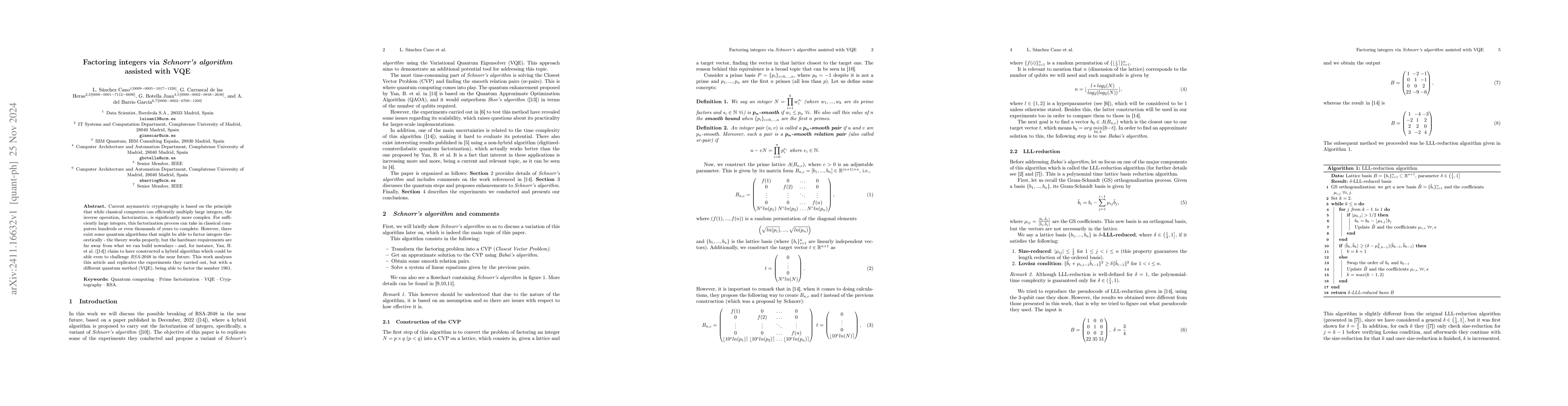 Thumbnail for Factoring integers via Schnorr's algorithm assisted with VQE