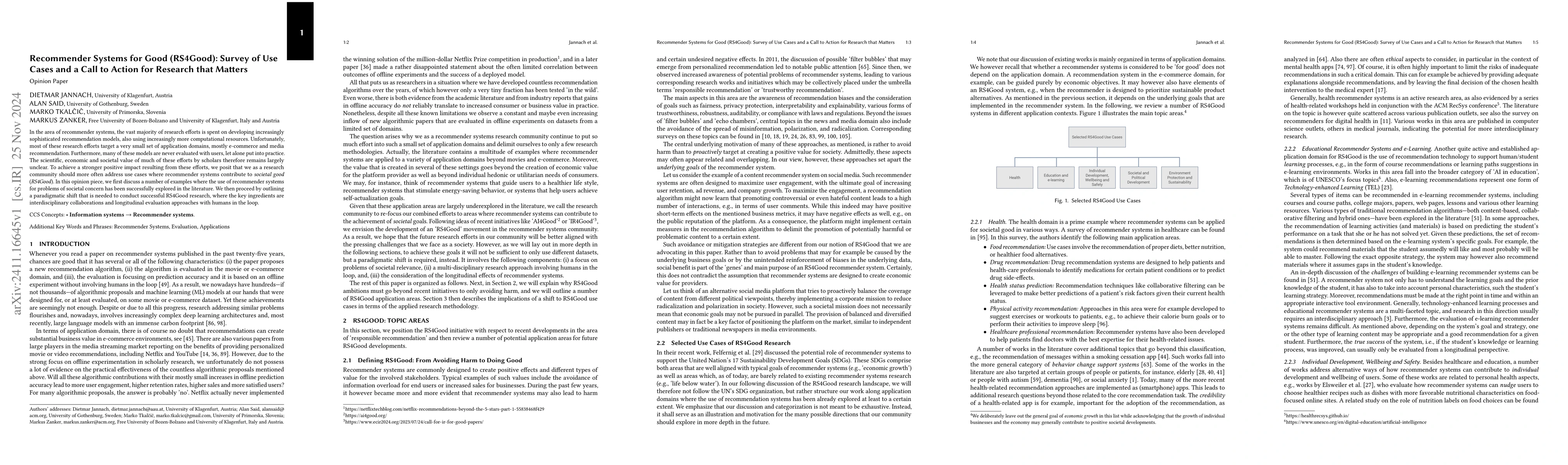 Thumbnail for Recommender Systems for Good (RS4Good): Survey of Use Cases and a Call
  to Action for Research that Matters