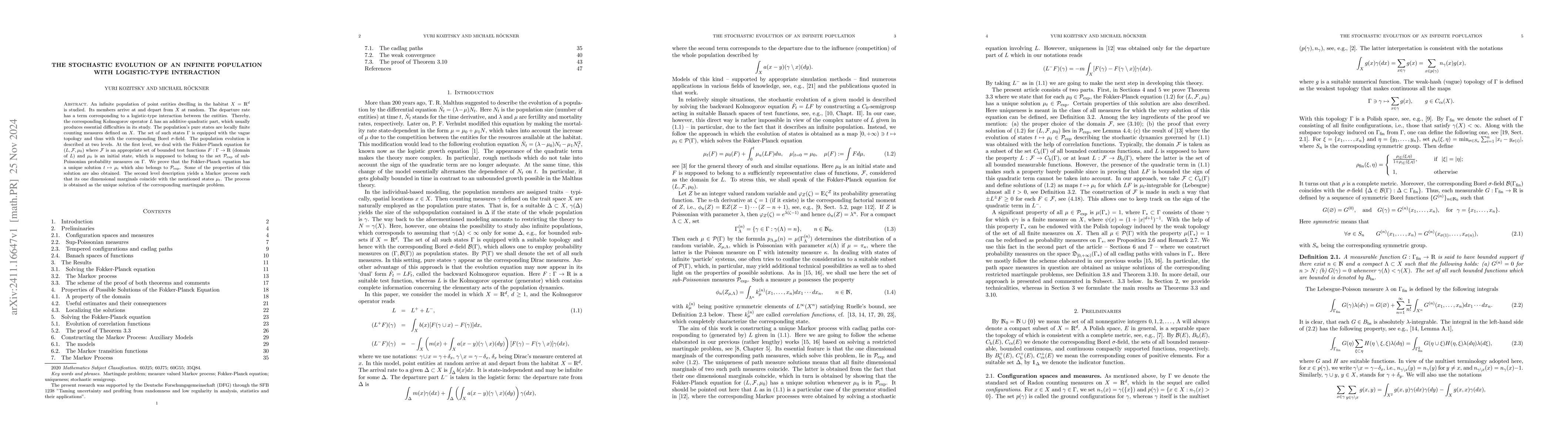 Thumbnail for The stochastic evolution of an infinite population with logistic-type
  interaction