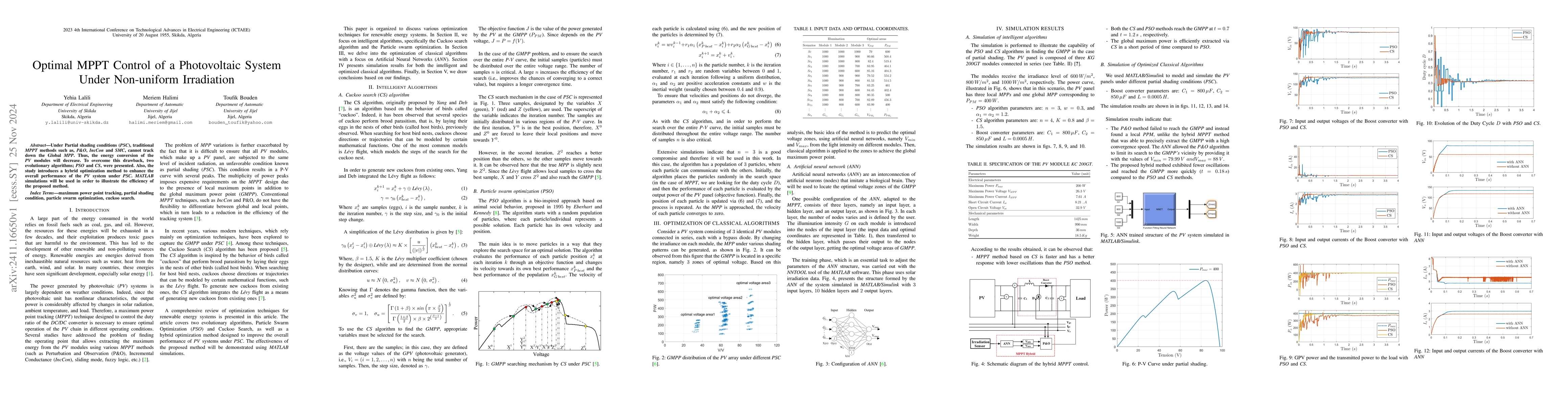 Thumbnail for Optimal MPPT Control of a Photovoltaic System Under Non-uniform
  Irradiation