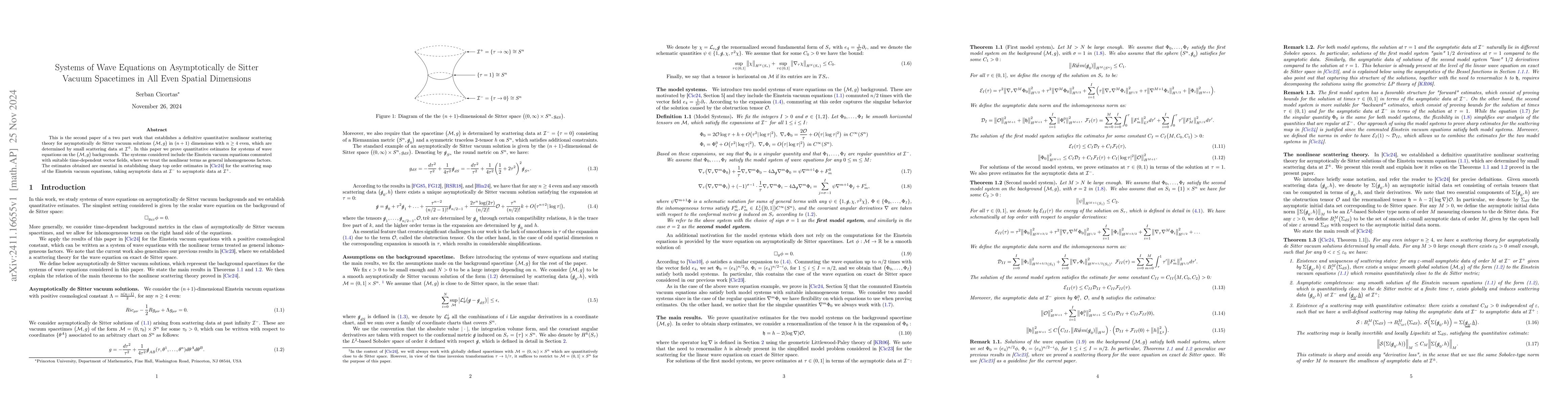 Thumbnail for Systems of Wave Equations on Asymptotically de Sitter Vacuum Spacetimes
  in All Even Spatial Dimensions