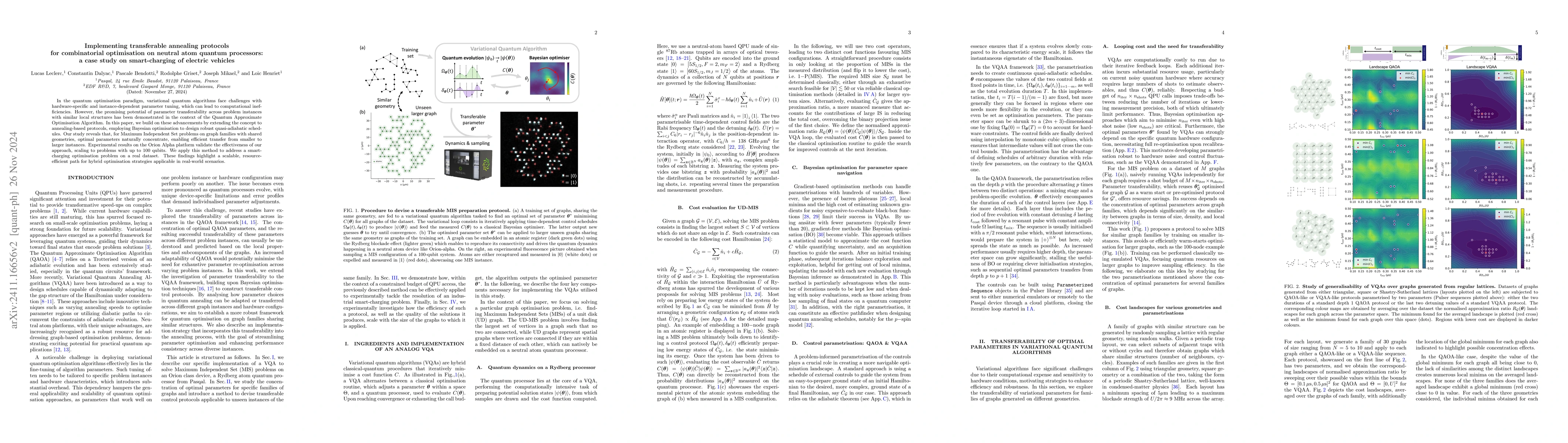 Thumbnail for Implementing transferable annealing protocols for combinatorial
  optimisation on neutral atom quantum processors: a case study on
  smart-charging of electric vehicles