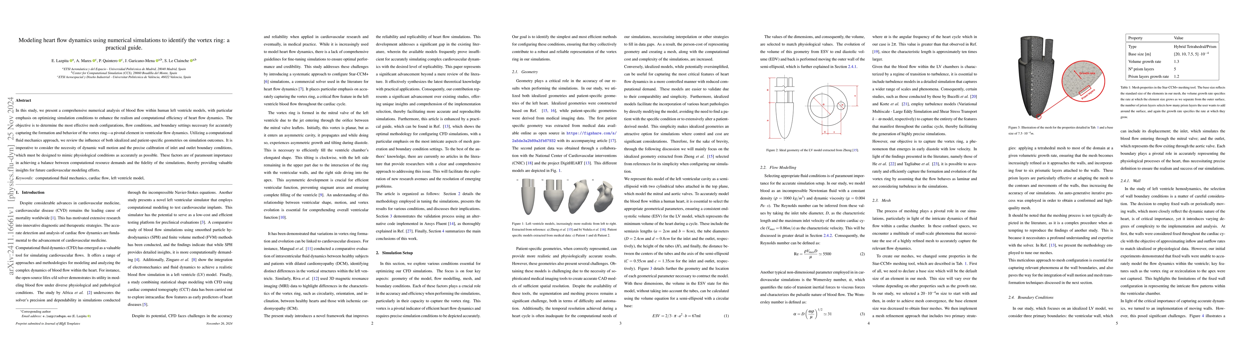 Thumbnail for Modeling heart flow dynamics using numerical simulations to identify the
  vortex ring: a practical guide