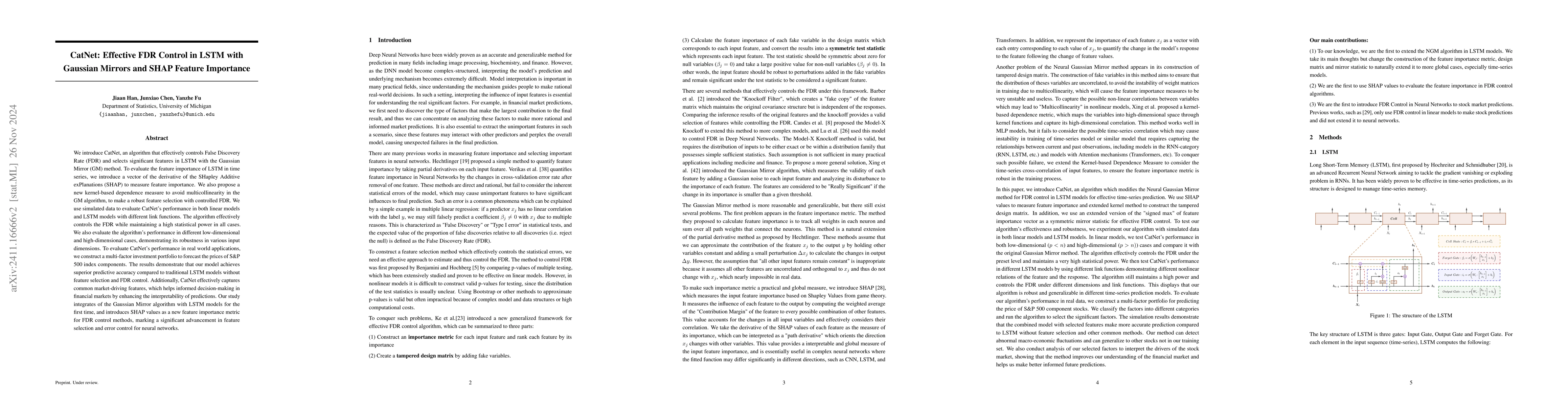 Thumbnail for CatNet: Effective FDR Control in LSTM with Gaussian Mirrors and SHAP
  Feature Importance