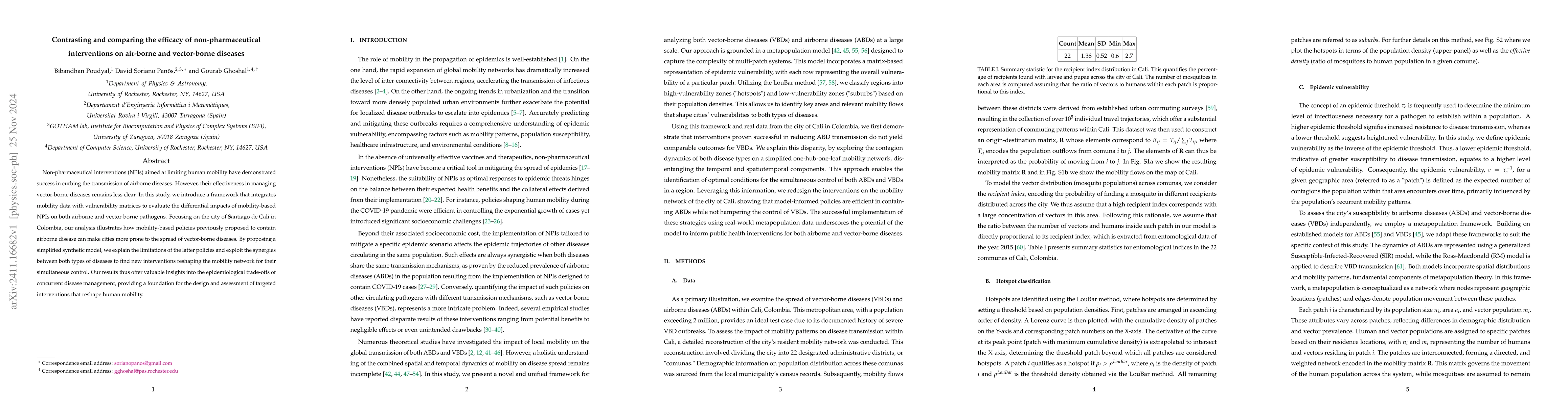 Thumbnail for Contrasting and comparing the efficacy of non-pharmaceutical
  interventions on air-borne and vector-borne diseases