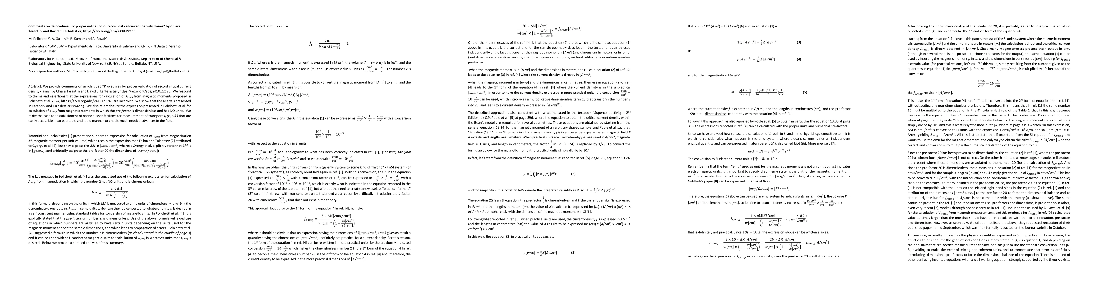 Thumbnail for Comments on "Procedures for proper validation of record critical current
  density claims" by Chiara Tarantini and David C. Larbalestier