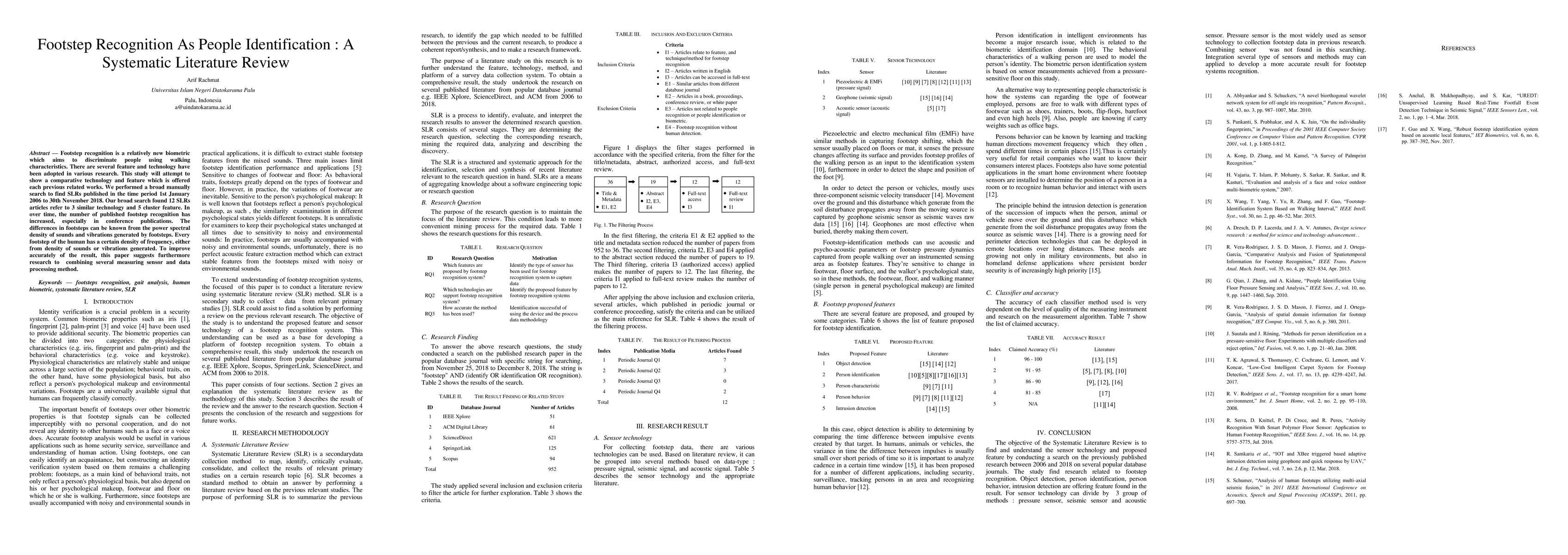 Thumbnail for Footstep recognition as people identification: A Systematic literature
  review