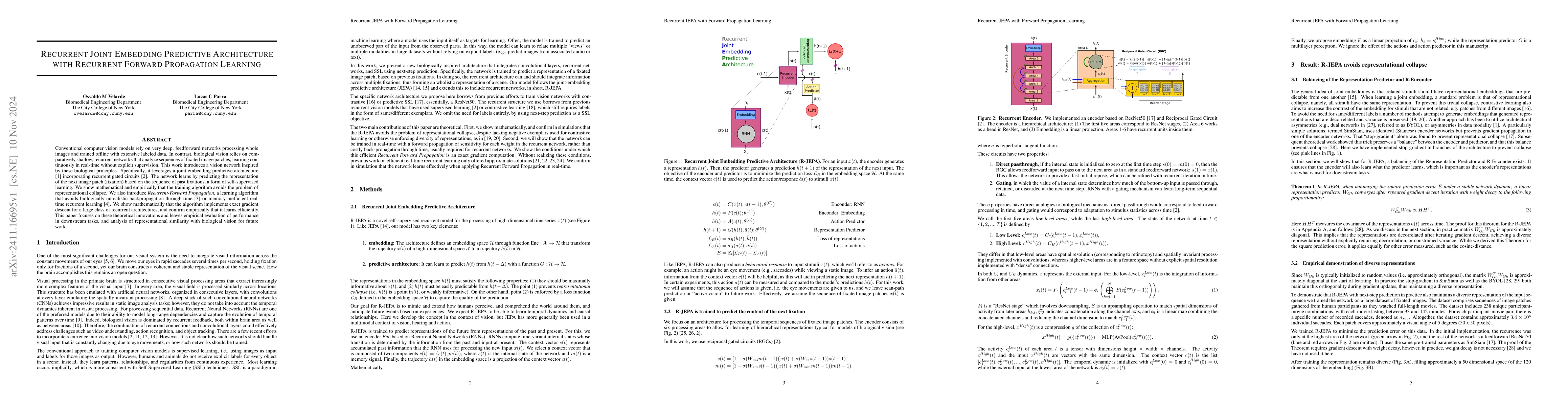 Thumbnail for Recurrent Joint Embedding Predictive Architecture with Recurrent Forward
  Propagation Learning