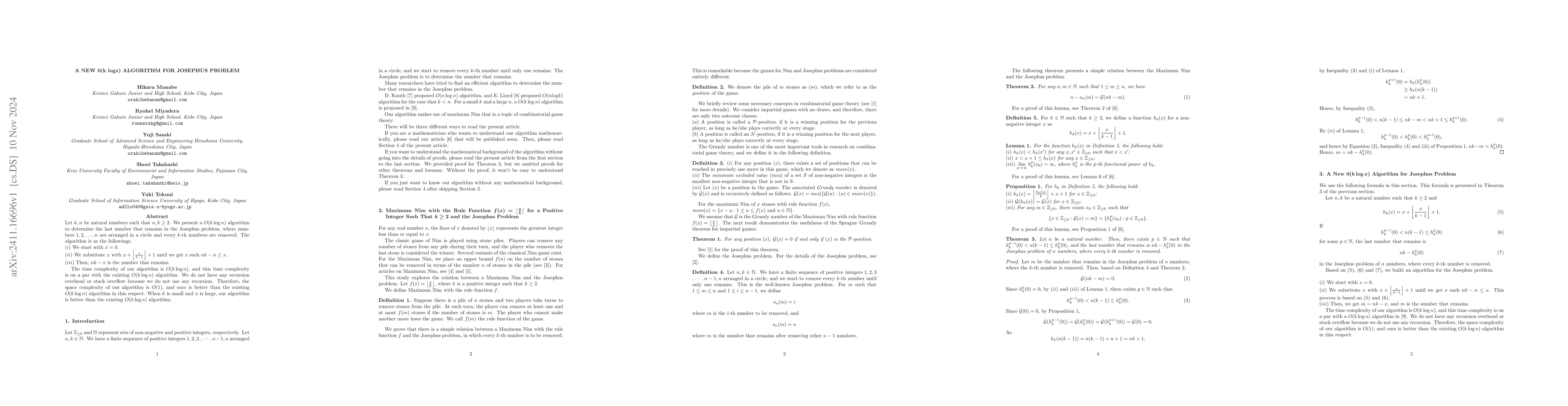 Thumbnail for A New 0(klog n) Algorithm for Josephus Problem