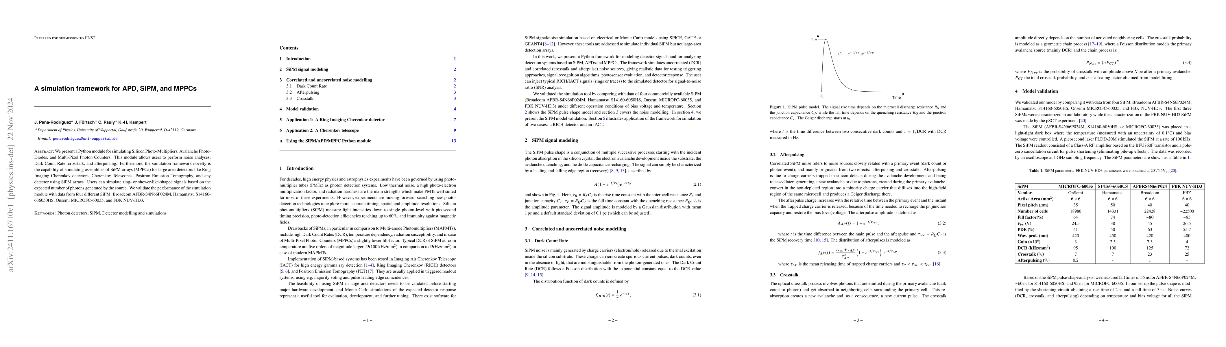 Thumbnail for A simulation framework for APD, SiPM, and MPPCs