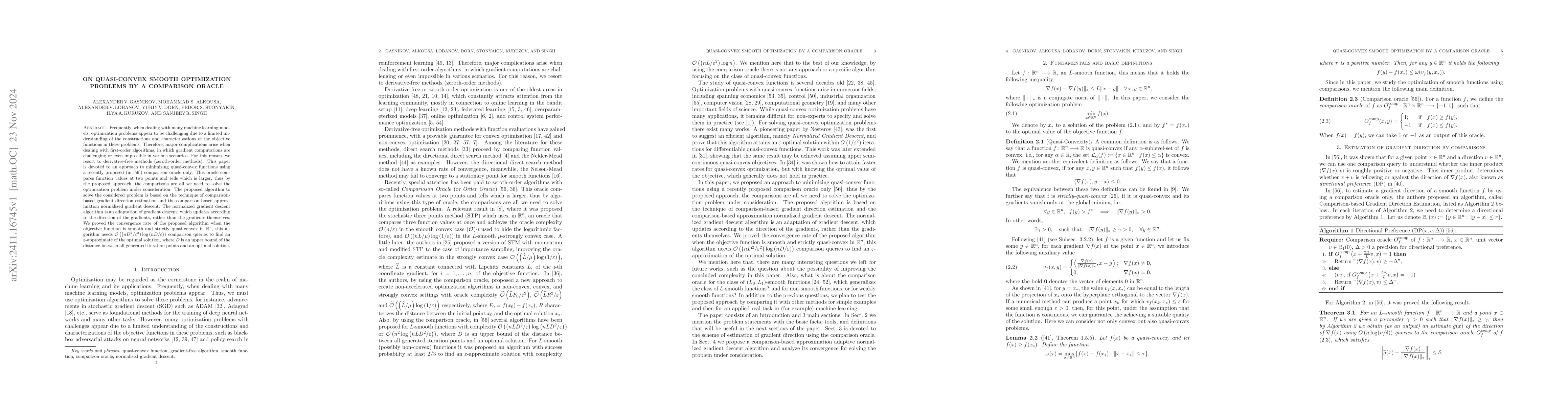 Thumbnail for On quasi-convex smooth optimization problems by a comparison oracle
