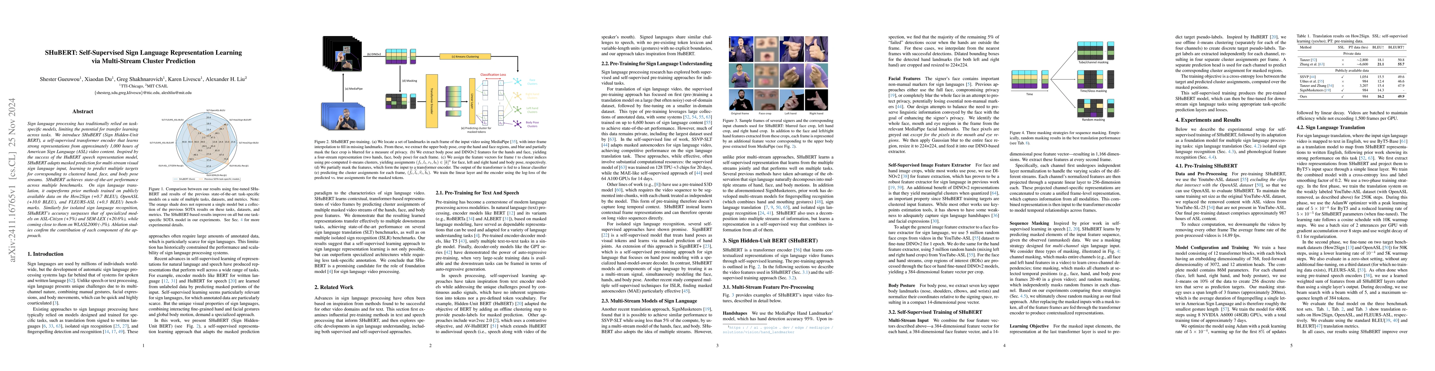 Thumbnail for SHuBERT: Self-Supervised Sign Language Representation Learning via
  Multi-Stream Cluster Prediction