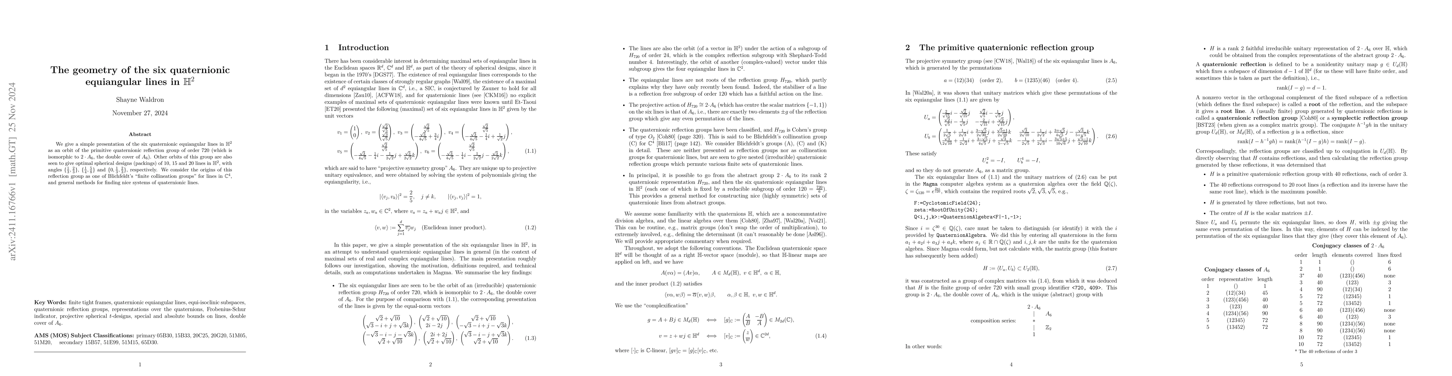 Thumbnail for The geometry of the six quaternionic equiangular lines in $\mathbb{H}^2$