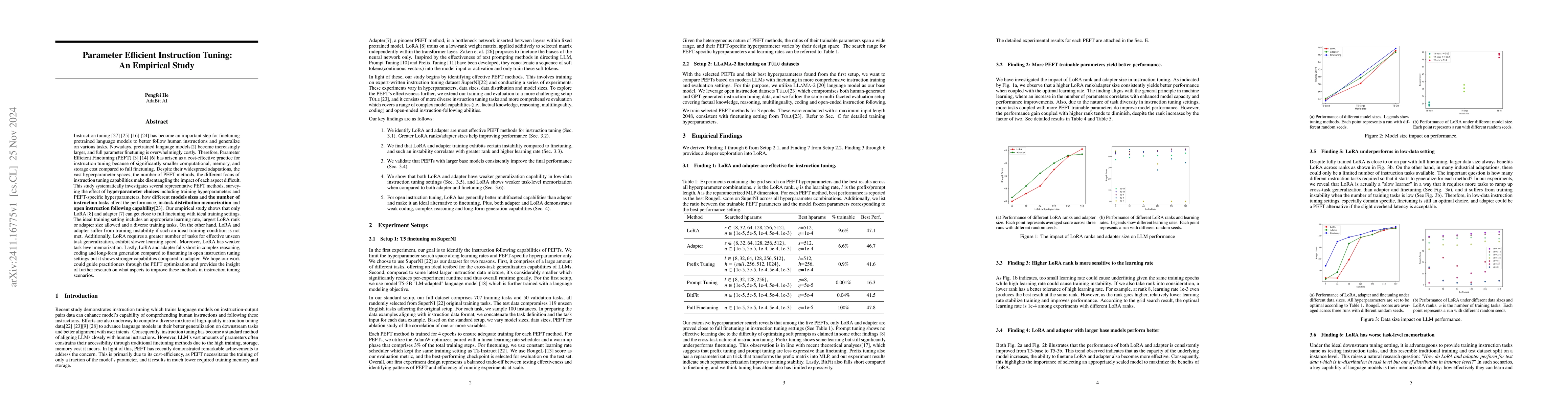 Thumbnail for Parameter Efficient Instruction Tuning: An Empirical Study