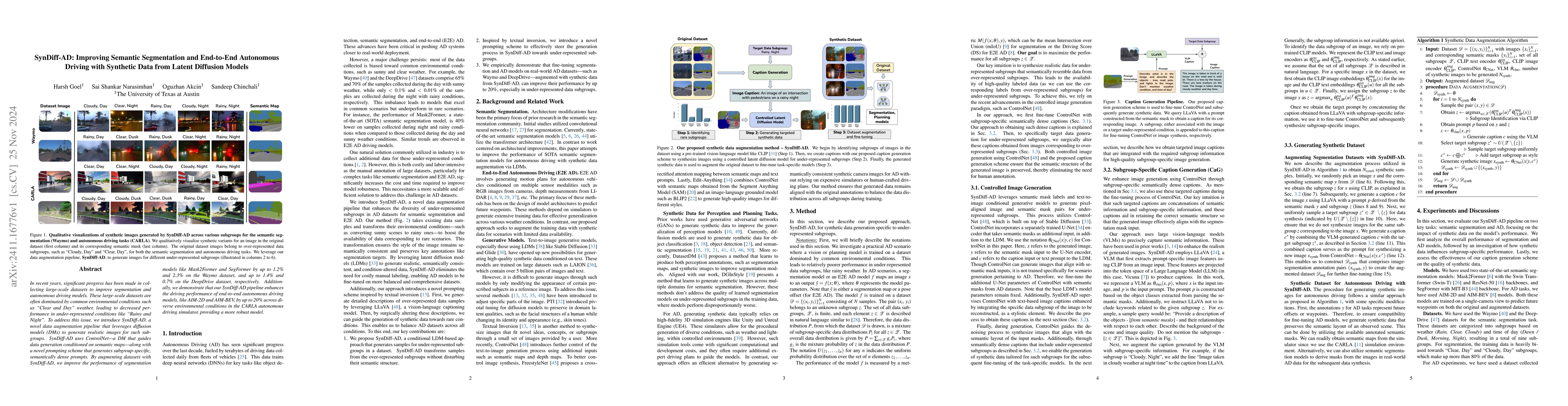 Thumbnail for SynDiff-AD: Improving Semantic Segmentation and End-to-End Autonomous
  Driving with Synthetic Data from Latent Diffusion Models