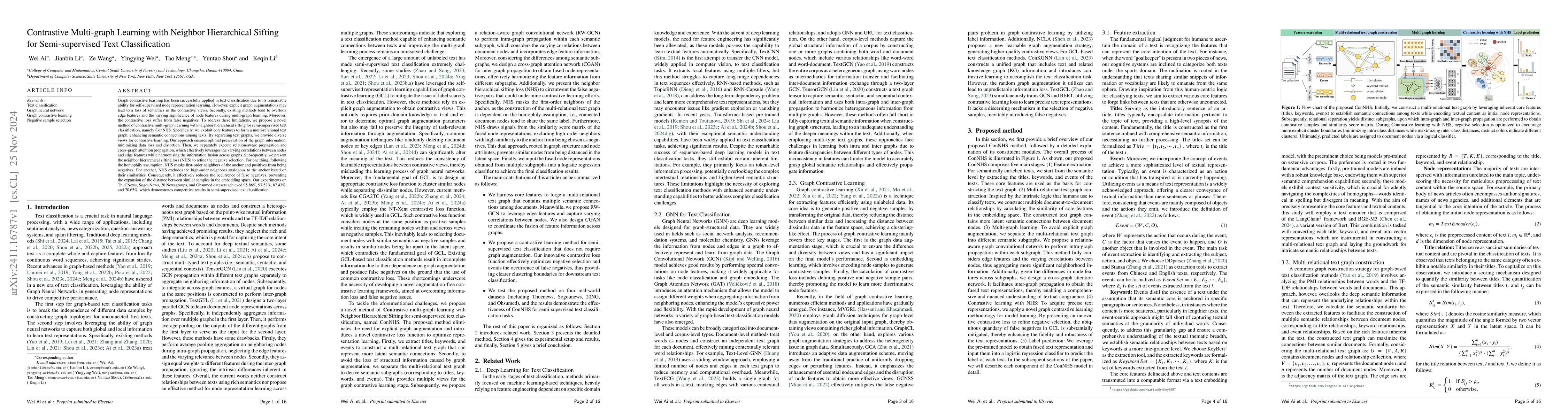 Thumbnail for Contrastive Multi-graph Learning with Neighbor Hierarchical Sifting for
  Semi-supervised Text Classification