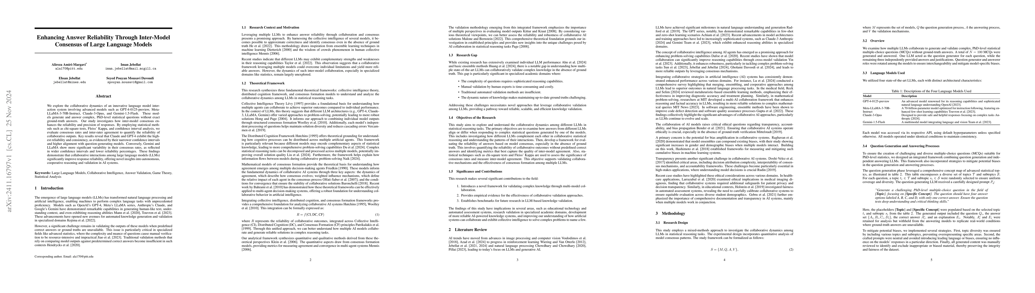 Thumbnail for Enhancing Answer Reliability Through Inter-Model Consensus of Large
  Language Models