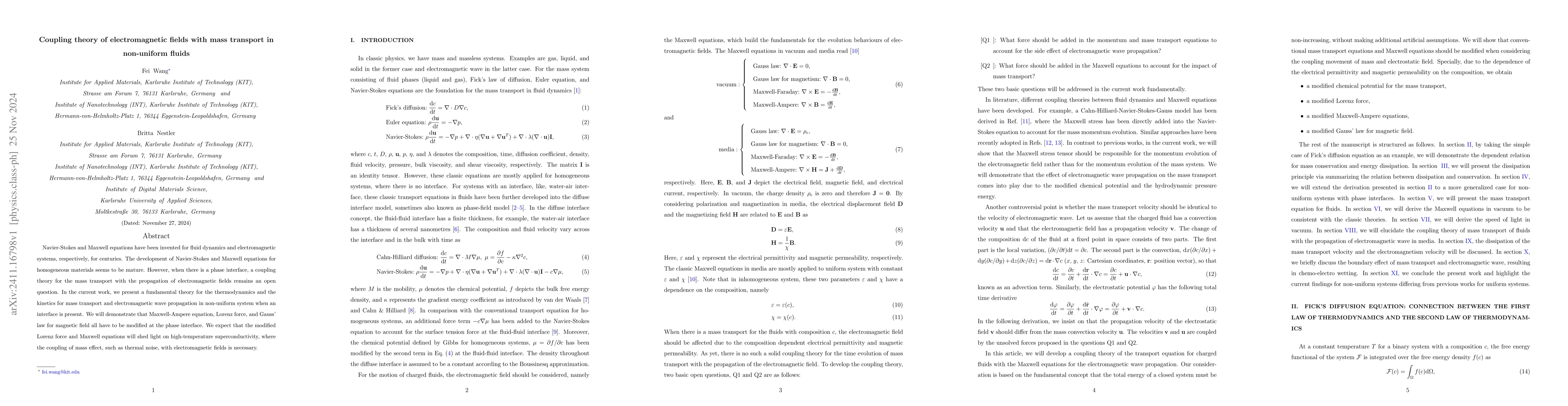 Thumbnail for Coupling theory of electromagnetic fields with mass transport in
  non-uniform fluids
