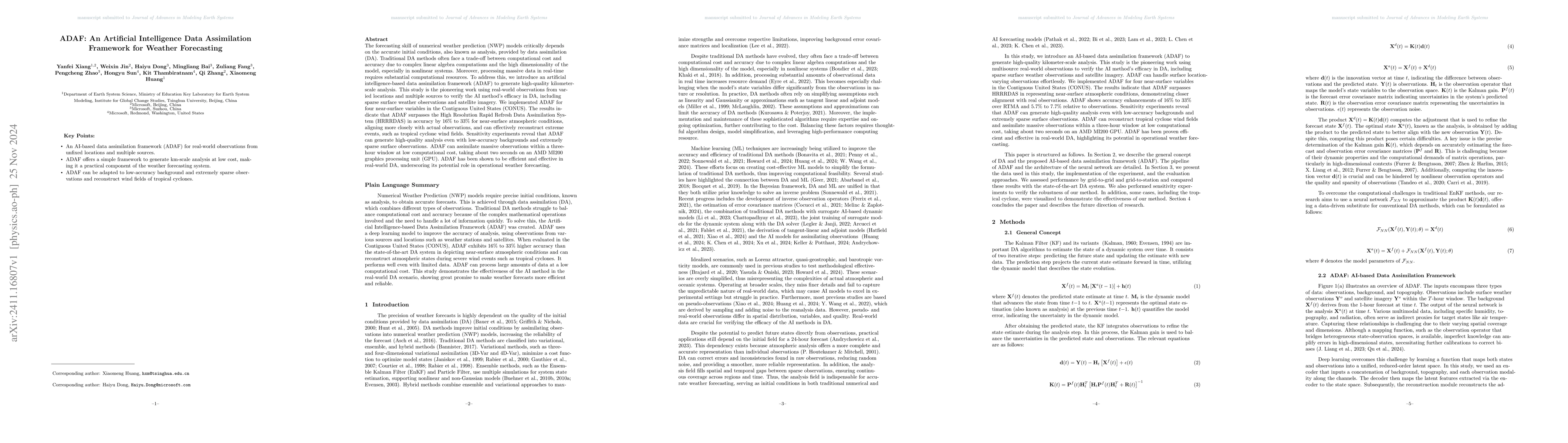 Thumbnail for ADAF: An Artificial Intelligence Data Assimilation Framework for Weather
  Forecasting