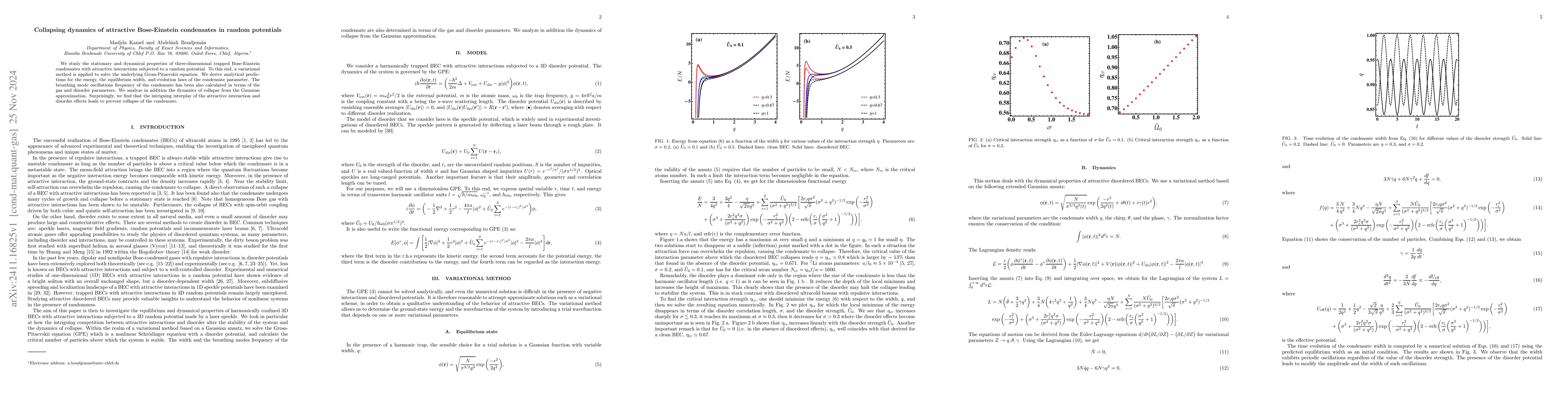 Thumbnail for Collapsing dynamics of attractive Bose-Einstein condensates in random
  potentials