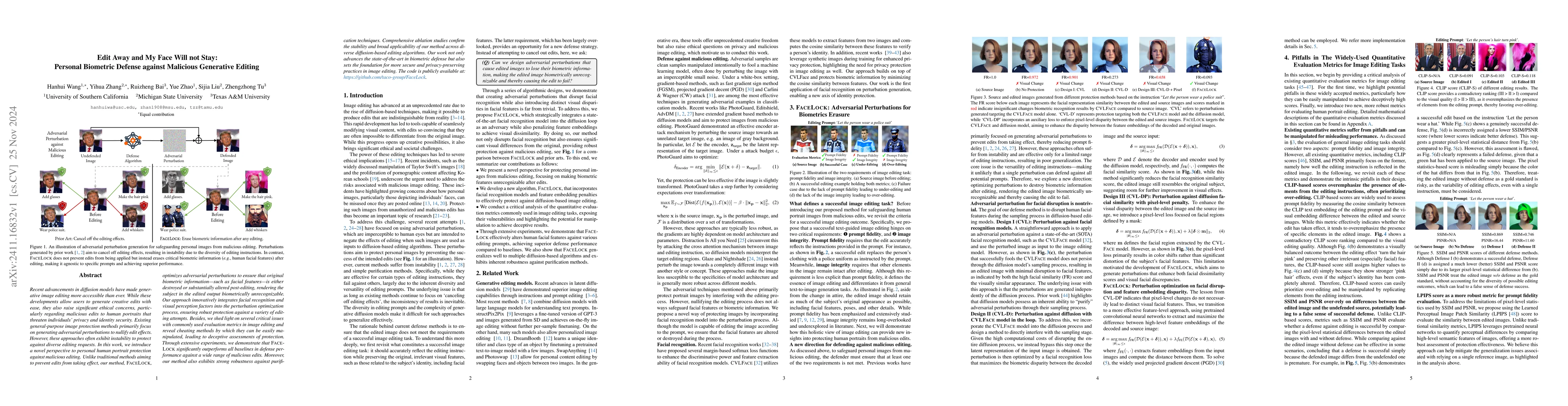 Thumbnail for Edit Away and My Face Will not Stay: Personal Biometric Defense against
  Malicious Generative Editing