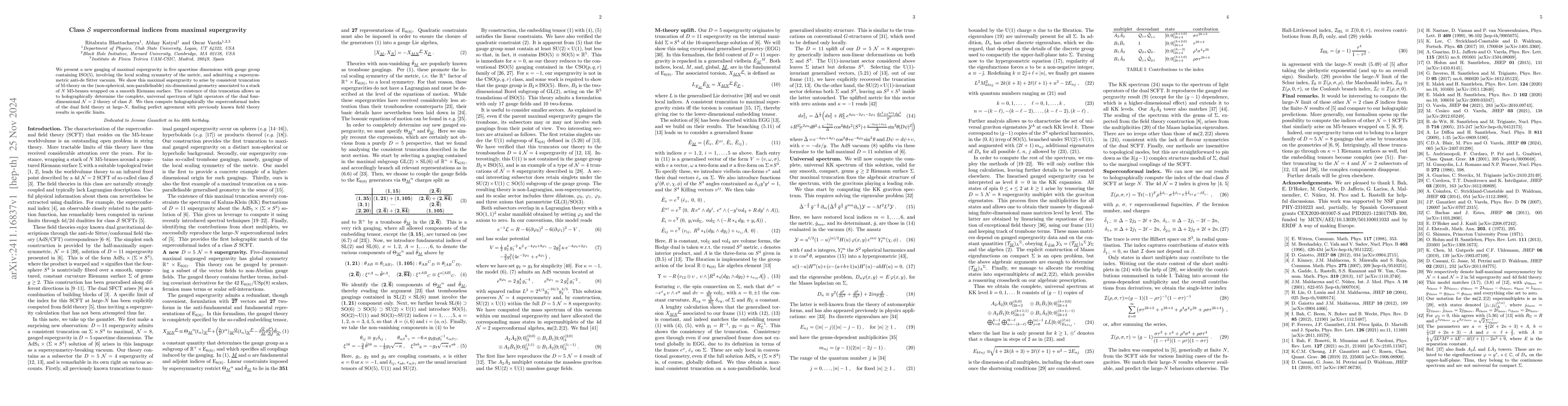 Thumbnail for Class $\mathcal{S}$ superconformal indices from maximal supergravity
