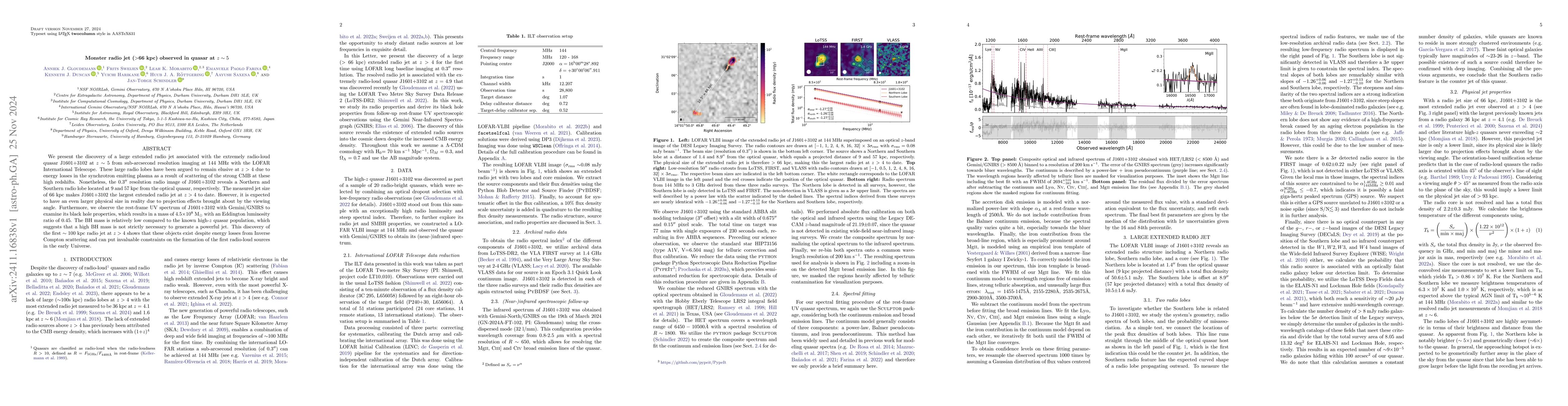 Thumbnail for Monster radio jet (>66 kpc) observed in quasar at z$\sim$5