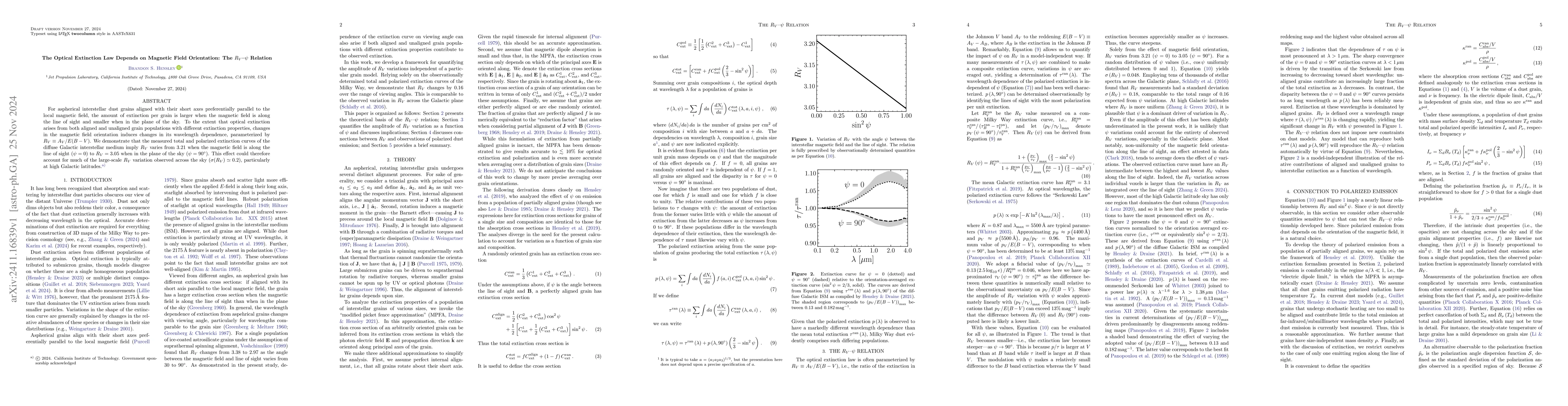 Thumbnail for The Optical Extinction Law Depends on Magnetic Field Orientation: The
  $R_V$-$ψ$ Relation