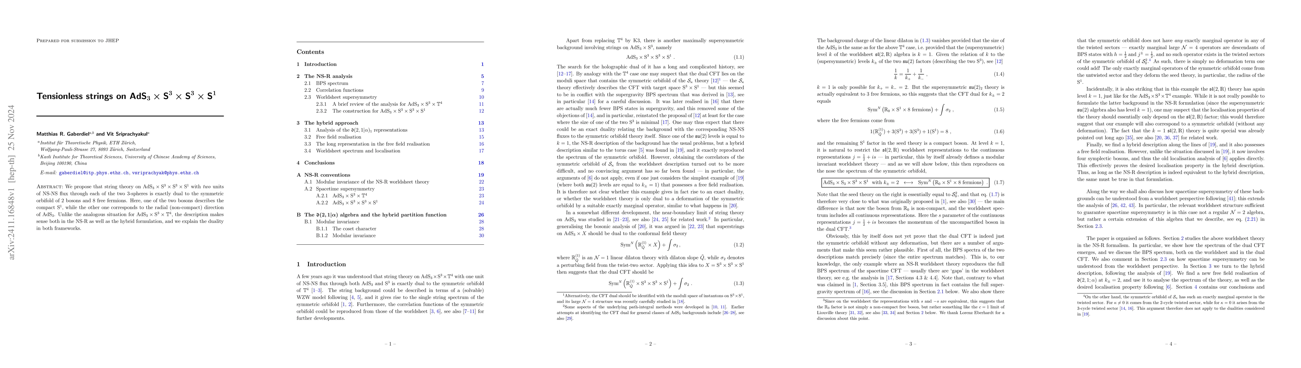 Thumbnail for Tensionless strings on $AdS_3 \times S^3 \times S^3 \times S^1$