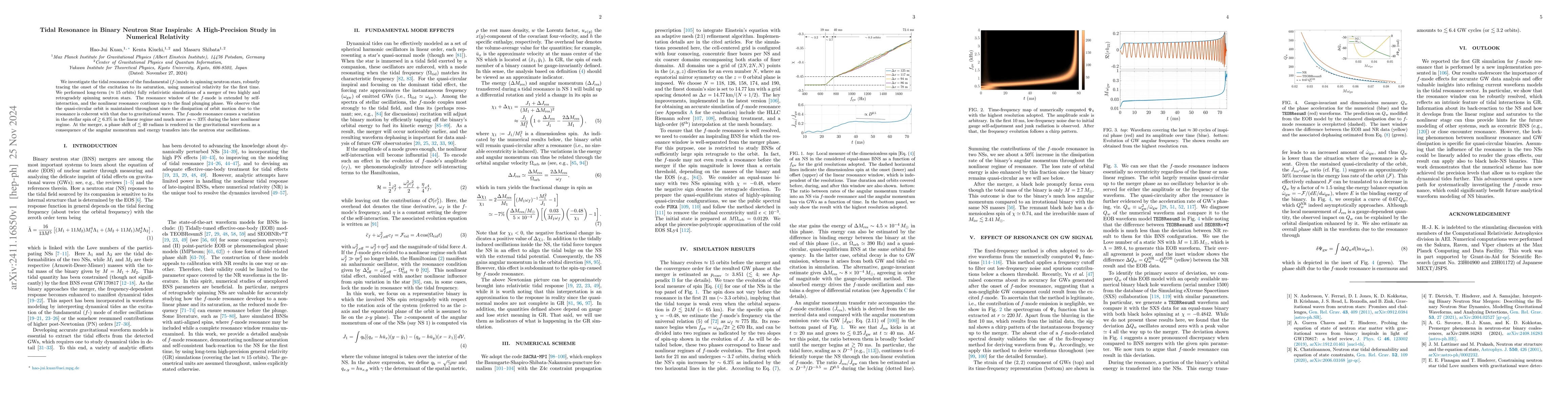Thumbnail for Tidal Resonance in Binary Neutron Star Inspirals: A High-Precision Study
  in Numerical Relativity