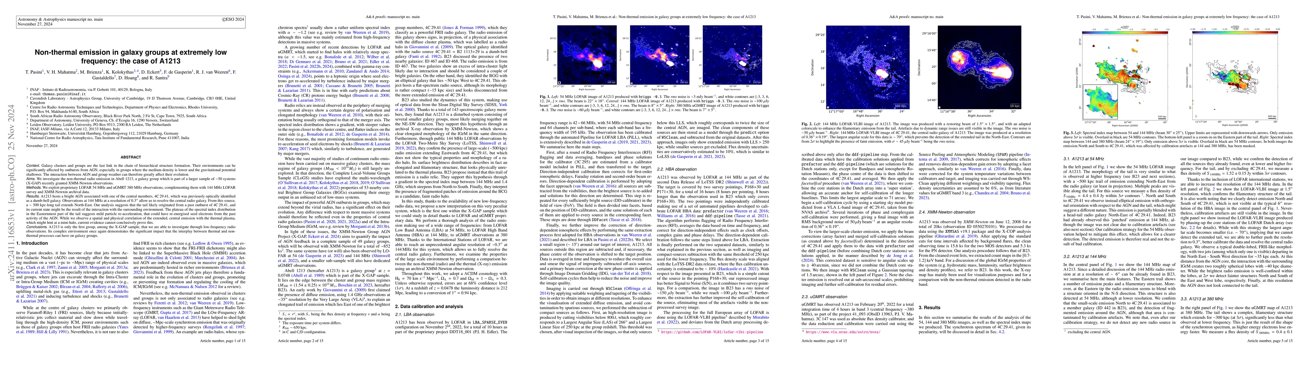 Thumbnail for Non-thermal emission in galaxy groups at extremely low frequency: the
  case of A1213