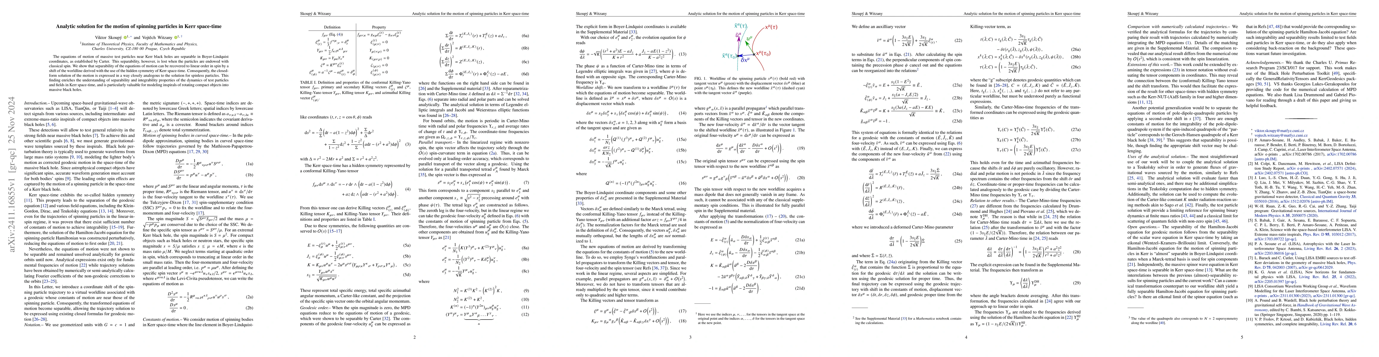 Thumbnail for Analytic solution for the motion of spinning particles in Kerr
  space-time