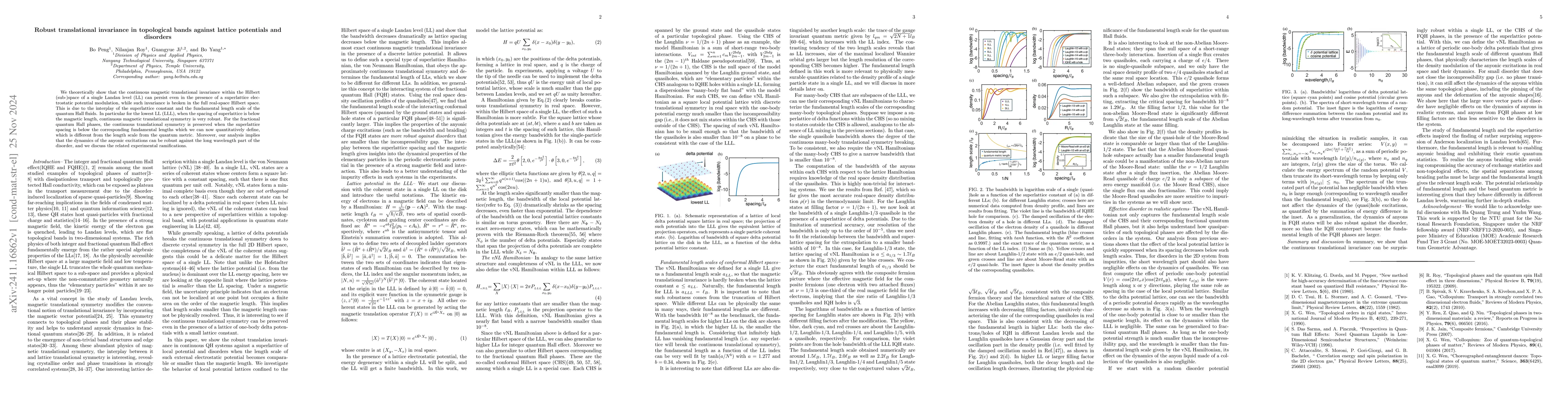 Thumbnail for Robust translational invariance in topological bands against lattice
  potentials and disorders