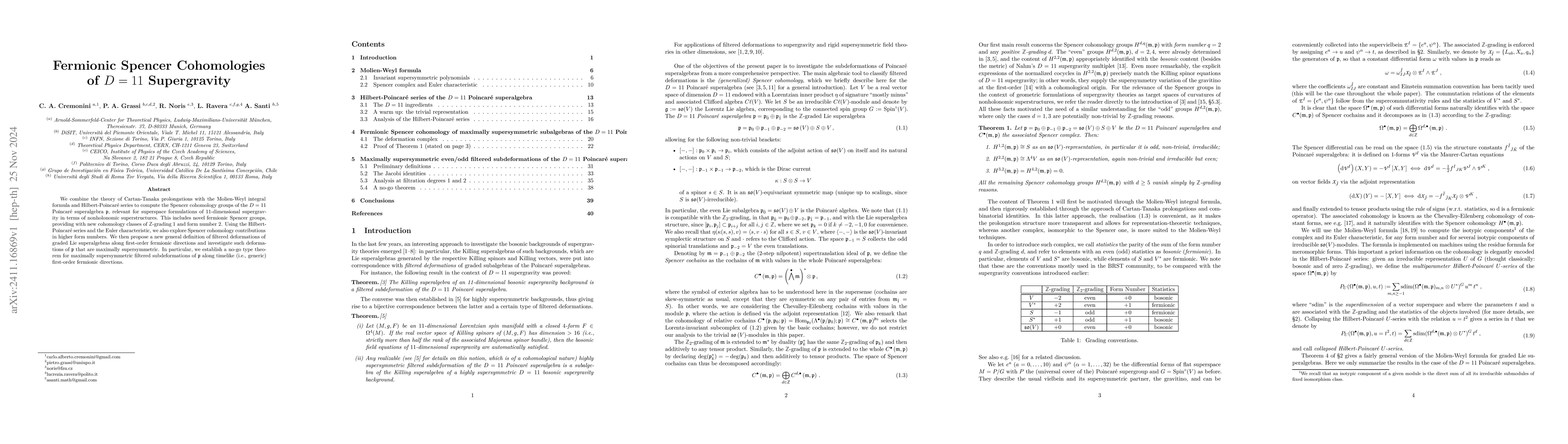 Thumbnail for Fermionic Spencer Cohomologies of D=11 Supergravity