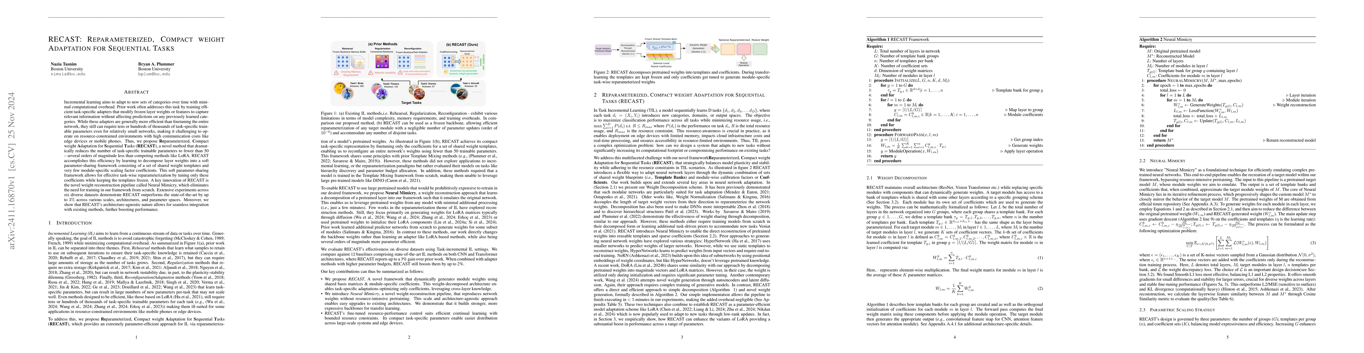 Thumbnail for RECAST: Reparameterized, Compact weight Adaptation for Sequential Tasks