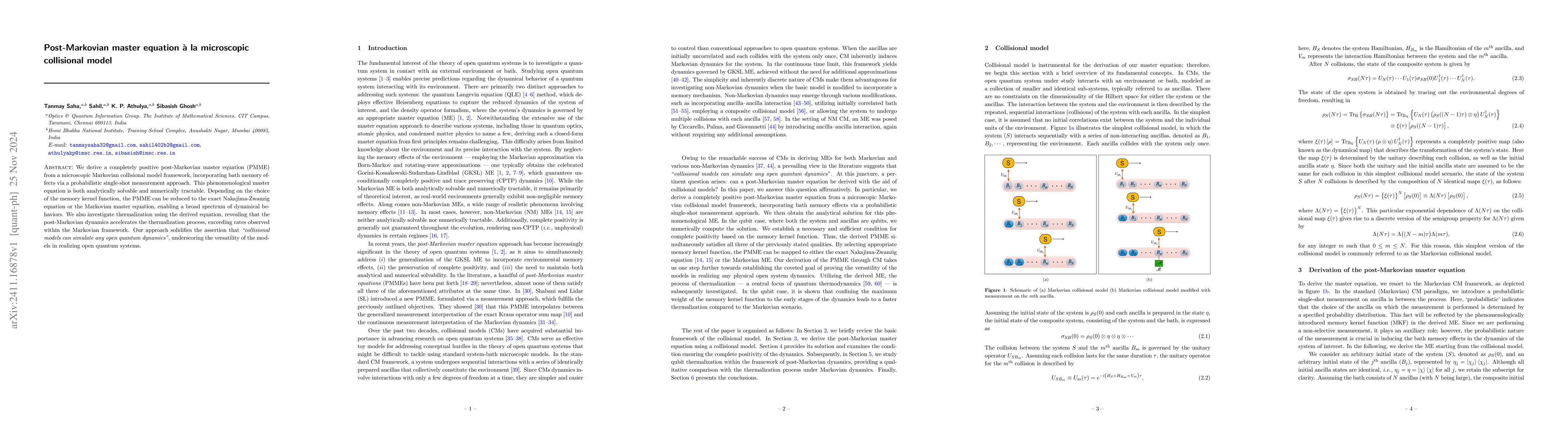 Thumbnail for Post-Markovian master equation à la microscopic collisional model