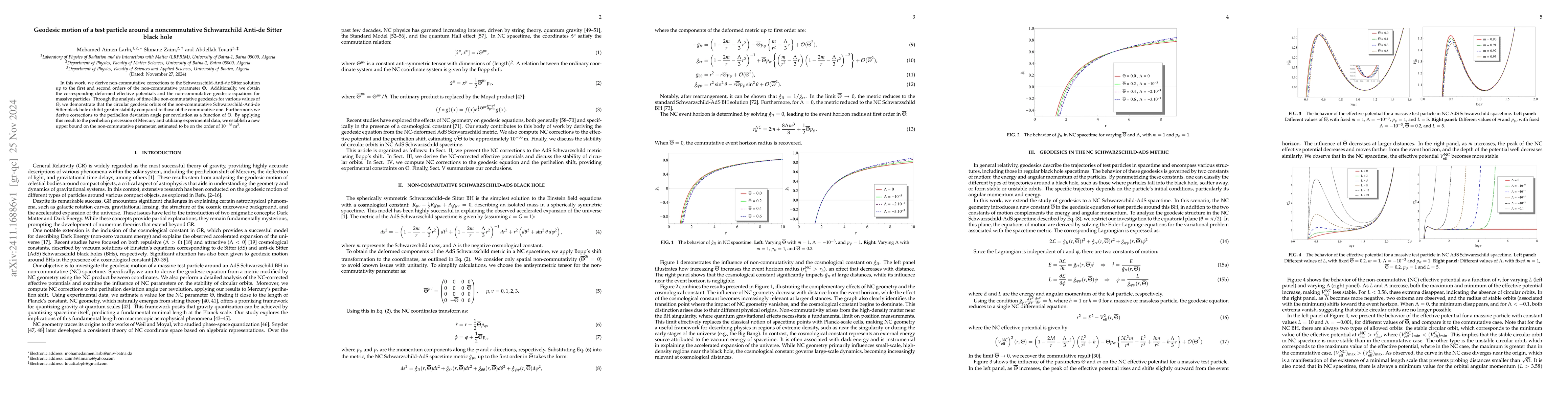 Thumbnail for Geodesic motion of a test particle around a noncommutative Schwarzchild
  Anti-de Sitter black hole