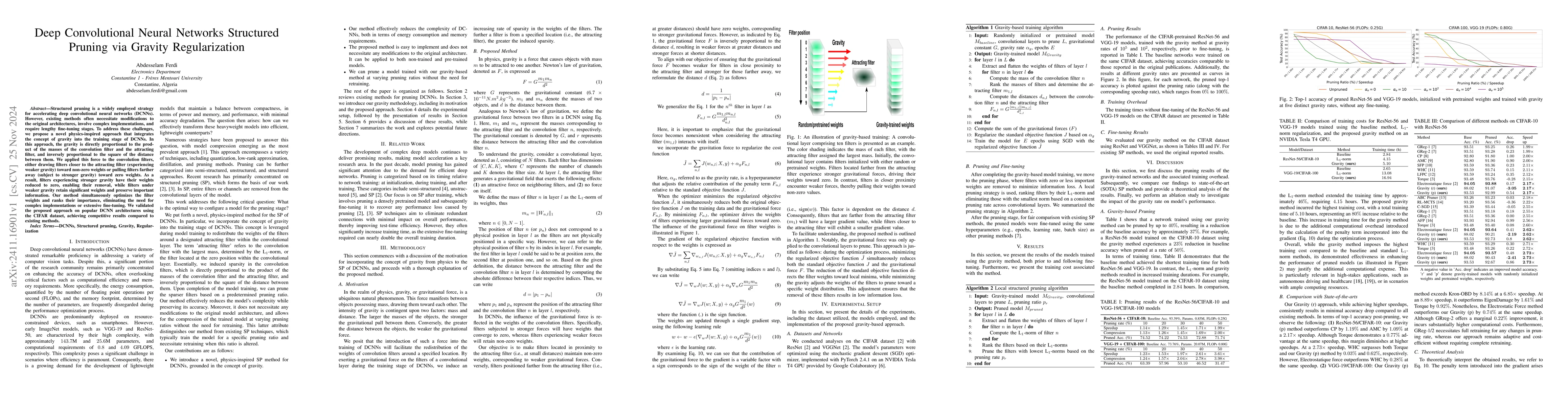Thumbnail for Deep Convolutional Neural Networks Structured Pruning via Gravity
  Regularization