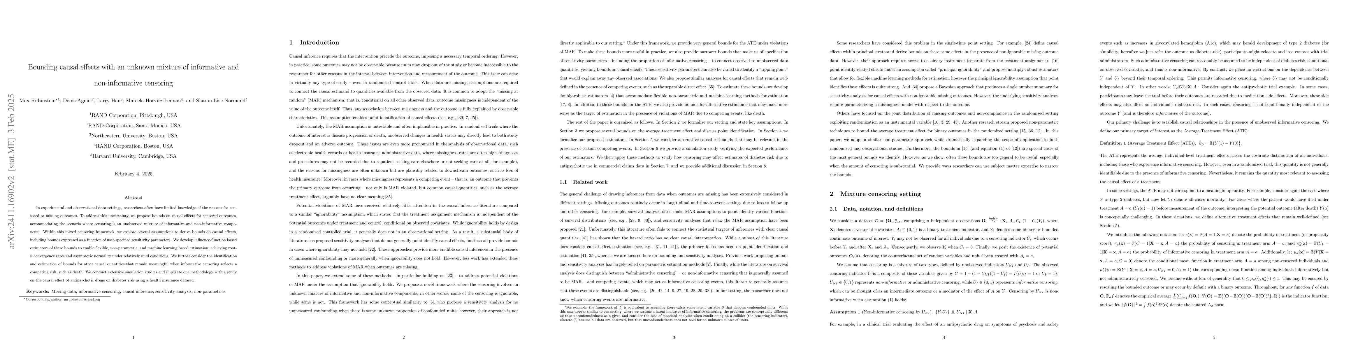 Thumbnail for Bounding causal effects with an unknown mixture of informative and
  non-informative censoring