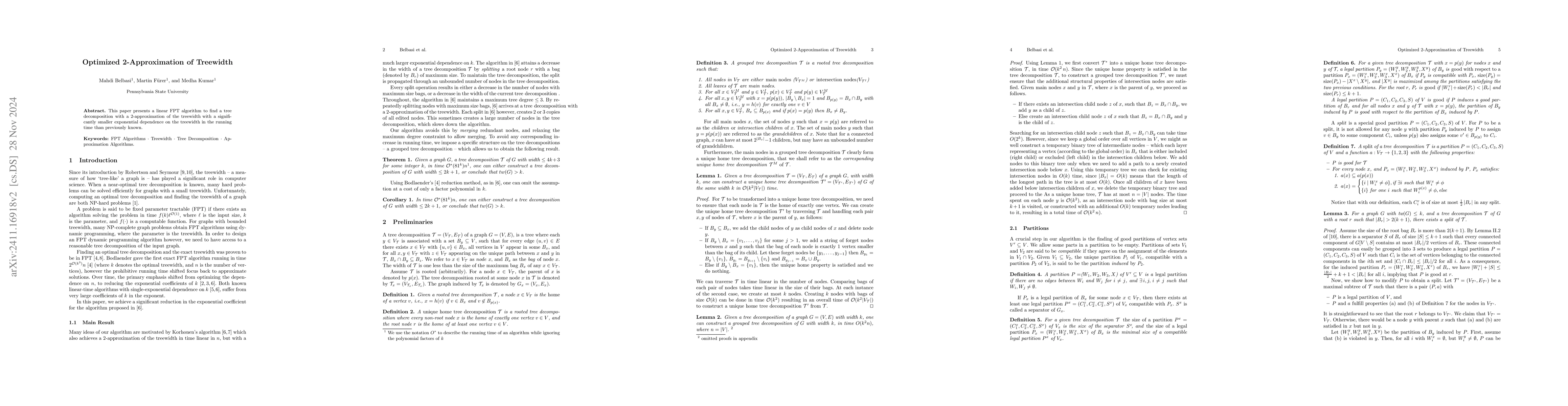 Thumbnail for Optimized 2-Approximation of Treewidth