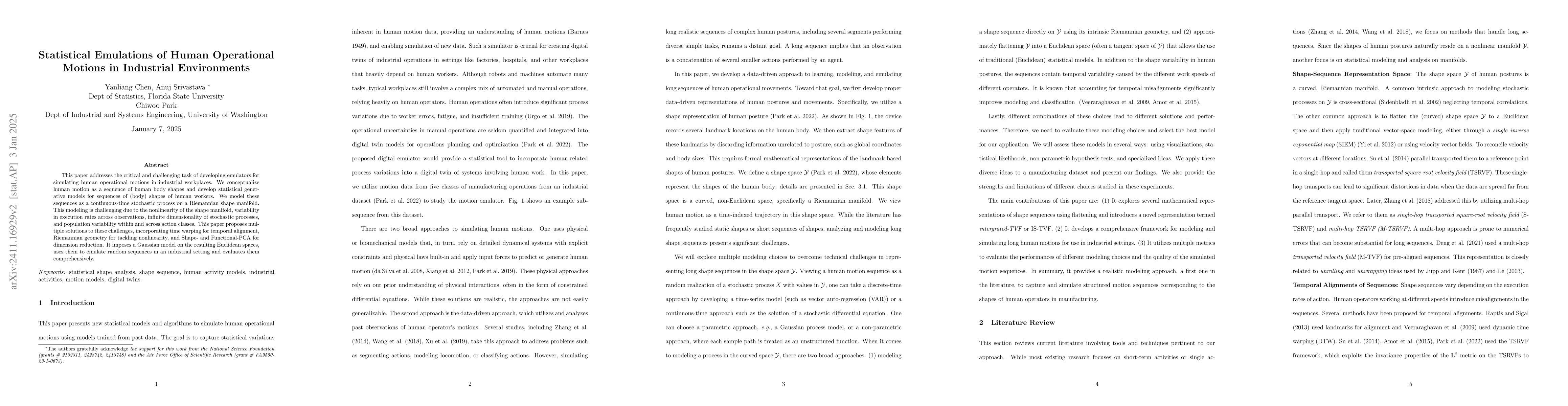 Thumbnail for Statistical Emulation of Human Operational Motions