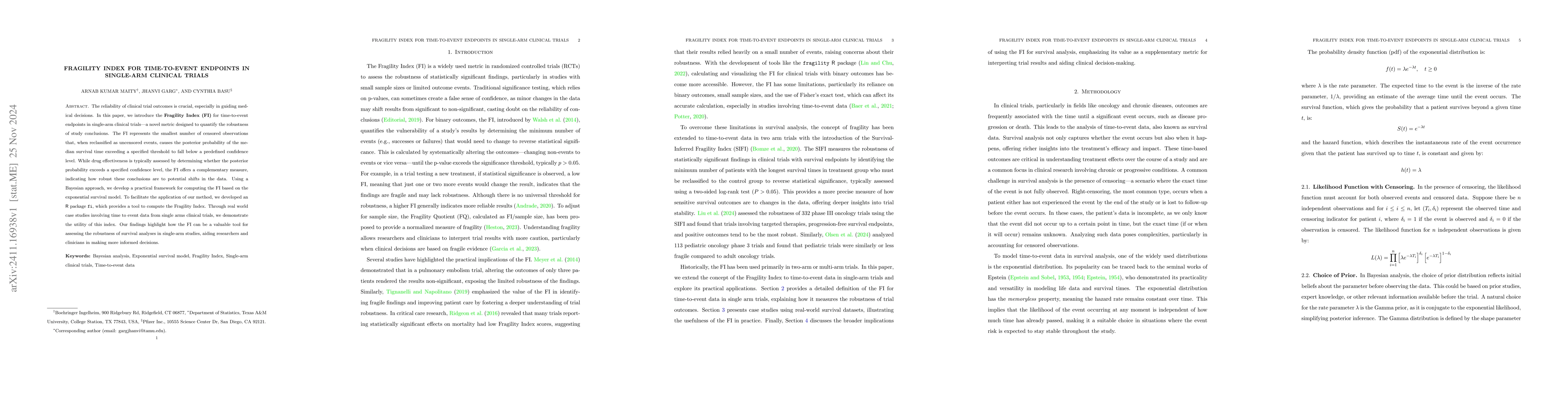 Thumbnail for Fragility Index for Time-to-Event Endpoints in Single-Arm Clinical
  Trials